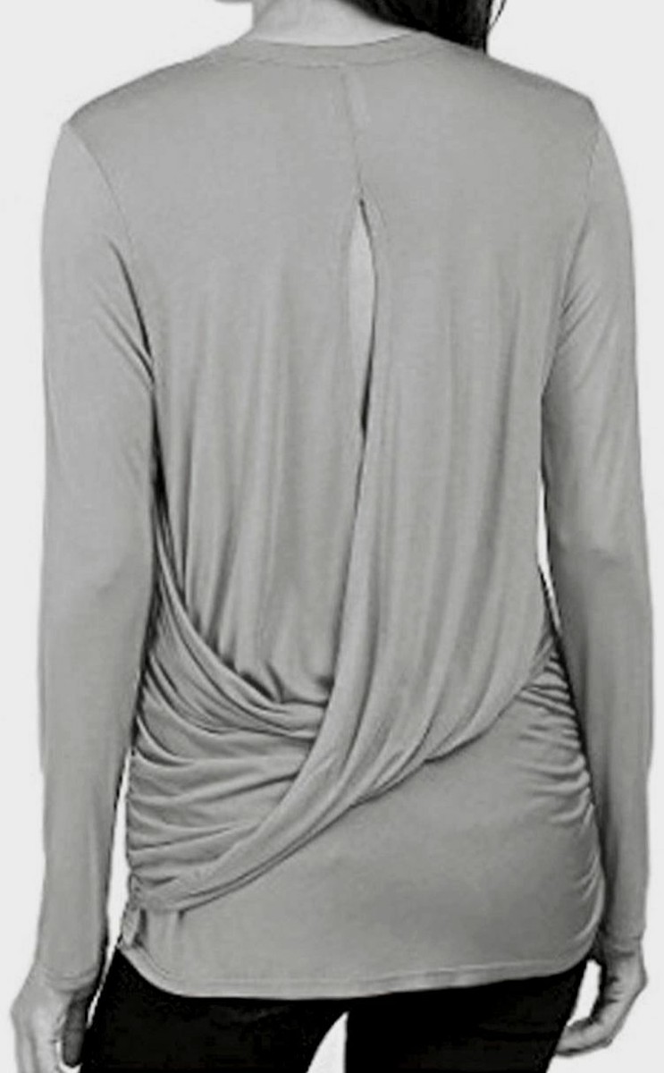 LANSTON 売れ筋商品|||ランストン Tシャツ トップス レディース Tops Grey $85 Lanston Women's Gray Twist Back Long Sleeve Tee V-Neck T