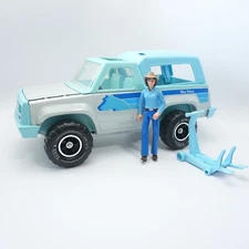 RARE VTG Tonka Metal & Plastic Pickup Truck Bronco Logo Blue Velvet w Figure EUC