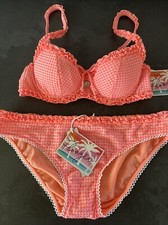 Ladies Coral & White Check Frost French Floozie Bikini Size 10 Bottoms 32F Top