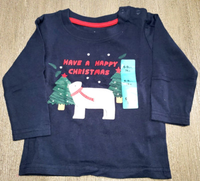 NORDISK■(M)Small Polar Bear Long-Sleeved T-shirt■送料込 boy NEW NWT 6/9 month CHRISTMAS BLUE SHIRT TOP POLAR BEAR