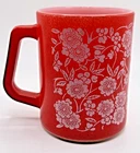 Vintage Federal Milk Glass Red Painted White Flowers Mug