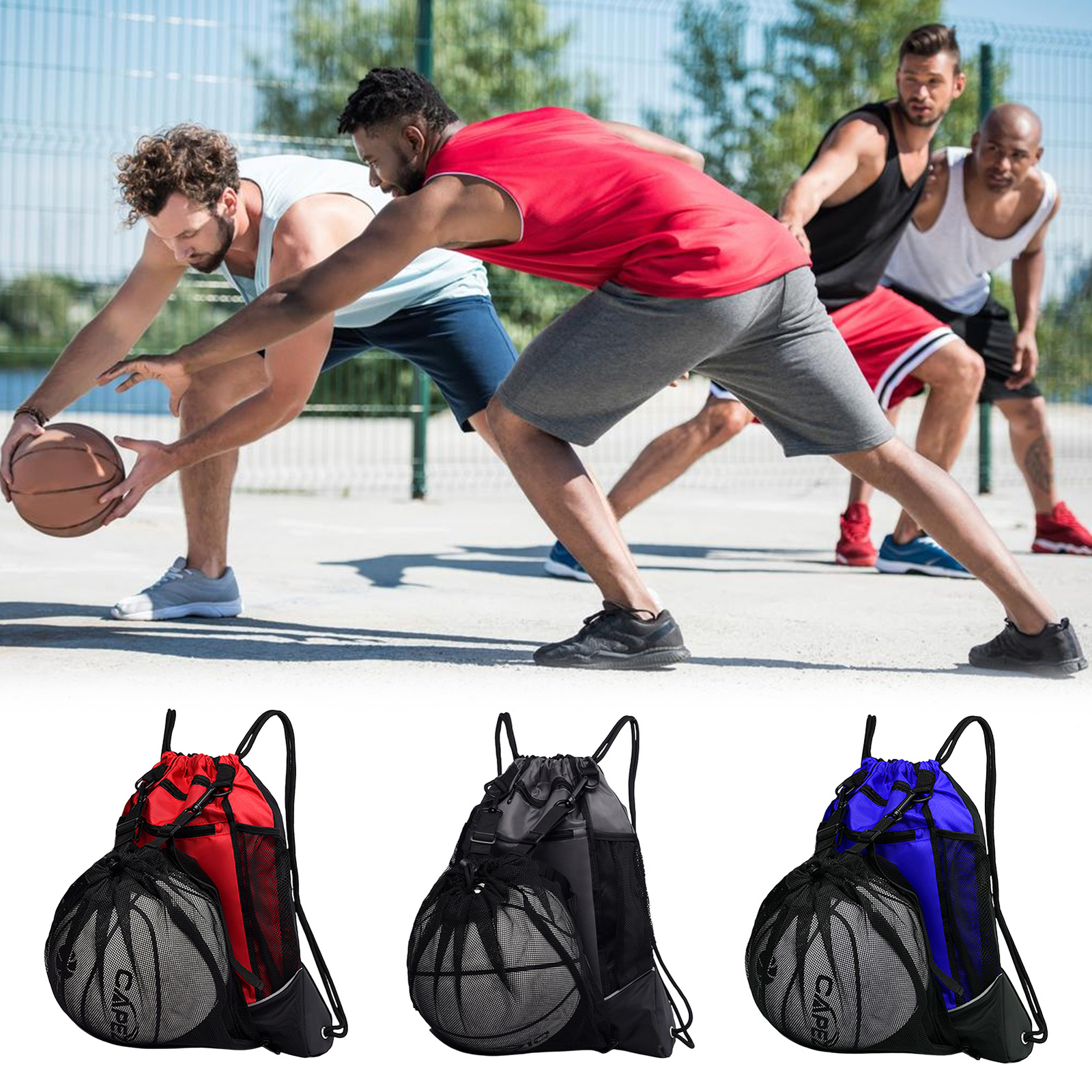 Drawstring Basketball Backpack Boys Outdoor Sports Mesh Travel Bag Gym Camping