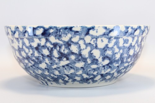 Gibson Housewares Medium Bowl 7" - Blue White Sponge Pattern rim lip - Picture 3 of 13