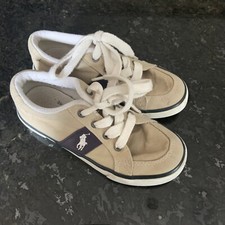 Ralph Lauren Polo Beige Tan Canvas Boat/Dock/Deck Lace-Up Shoes Loafers Boy 11.5