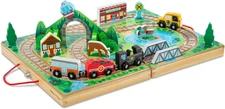 Take-Along Railroad Tabletop Playset with Wooden Train Toys, Animals & Scenery P
