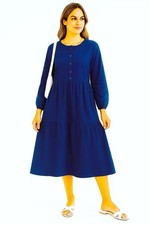 Pure Cotton Crew Neck, Long Sleeves, Button Front Relaxed Fit And Flared Shirt