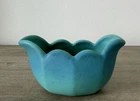 VAN BRIGGLE Vintage Art Pottery Scalloped Tulip Bowl Vase Dish - 5.25" Turquoise