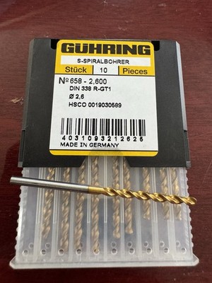 Guhring 658-2,600 Jobber HSCO Drill Bits 2.6mm 9cm Pack of 10 MPN 658-2,600