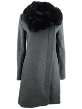DKNY Women's Asymmetrical Faux-Fur-Collar Coat (XXS, Charcoal)