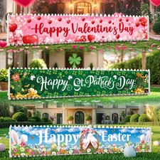 3pieces Large Happy Valentine's Day St. Patrick's Day Easter Banner Decoratio...