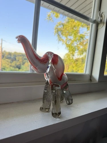 LARGE VINTAGE MURANO STYLE MEXICAN  ART GLASS ELEPHANT  FIGURINE