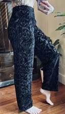 Sz 6 29x32 Vintage Black Velvet Damask Burnout Wide Hi Rise Straight Zip Pants