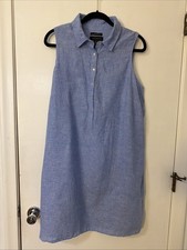 Tahari Shirt Dress Sz 1X Blue Sleeveless Collar 100% Linen Boho Lagenlook