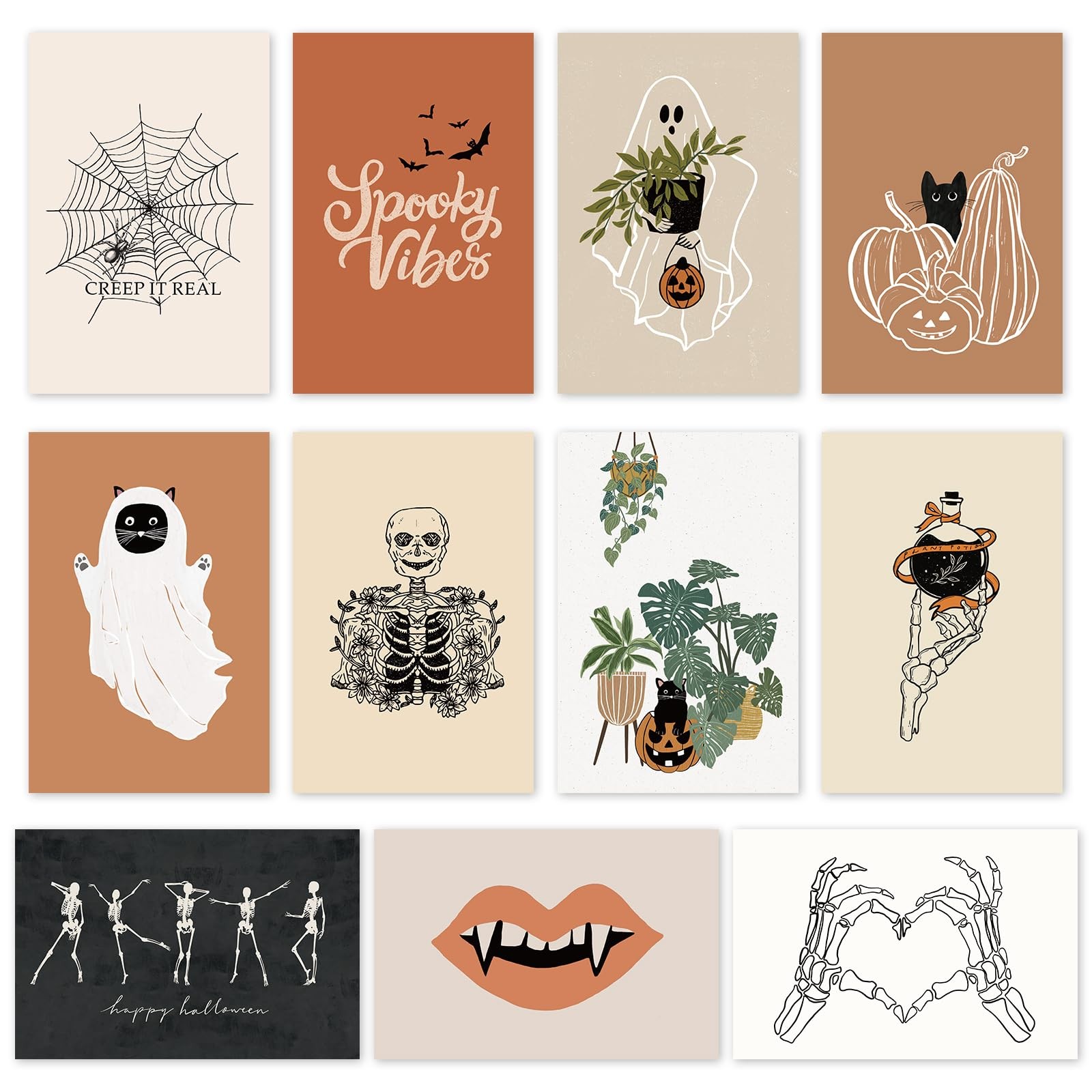 33 Pack Halloween Greeting Cards with Sticker Envelope Spooky Groovy Ghost Skele