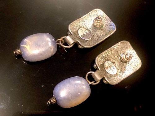 VTG 90s Cara Stimmel Hammered Silvertone Chunky Dangling Bead Pierced Earrings - Picture 4 of 8