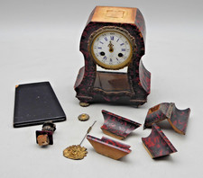 C Antique French Portico Mantel Clock Henry Marc Paris Faux Tortoiseshell Repair