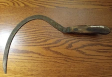 Vintage Antique Rustic Primitive Farm Tool Hand Sickle with Wood Handle. 18"