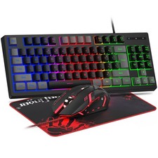 RGB 87 Keys Gaming Keyboard and Backlit Combo, USB Wired Rainbow Keyboard, Ga...