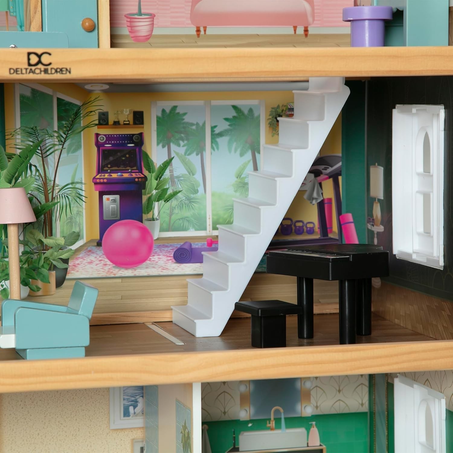 Delta Children South Beach Dollhouse - 3-Story Dollhouse with 4 Rooms - Includes