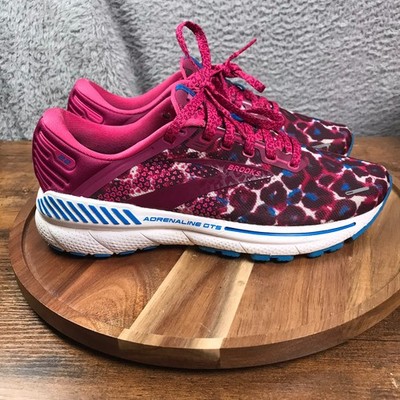 Brooks Adrenaline GTS 22 Sneakers Womens 8B Pink Leopard Print Gym Running Shoes