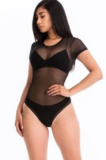 Mesh Sheer Solid Bodysuit: Black / S