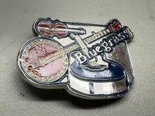 Vintage Bluegrass Silver Tone Metal Belt Buckle. 3.25x2.25 . Marked 2113