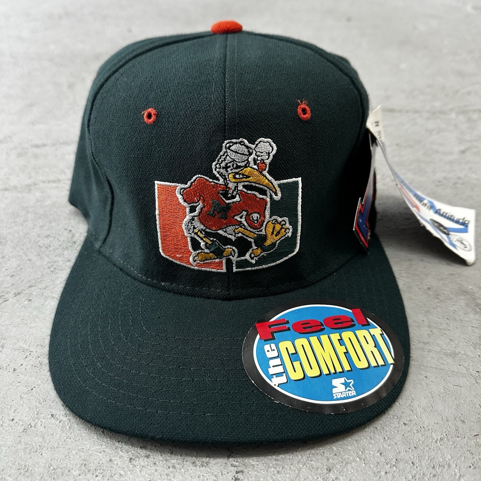Vintage Miami Hurricanes Starter Stretch Fit Hat Cap Sz 6 5/8 - 7 1/8 New 90s