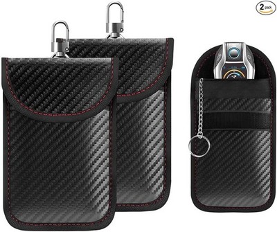 2PCS Small Carbon Fiber Faraday Pouch for Car Keys, RFID Signal B Color: Small