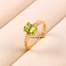 Natural Peridot Ring, Oval Cut Peridot, August Birthstone, Engagement Ring