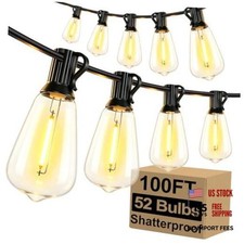 LED Outdoor String Lights 100FT Patio Lights with 100FT-Warm White Black Wire