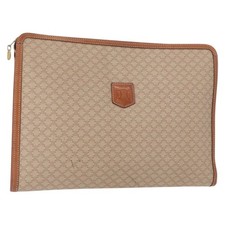 CELINE Macadam Canvas Clutch Bag PVC Beige Gold Auth am9703