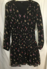 Guess Woman's Laureen Whimsy Black Floral Print Dress Sheer w/ Camisole sz XS