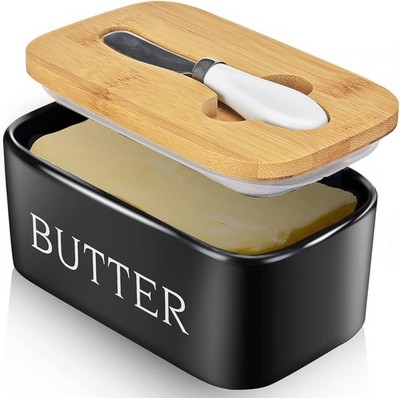 Butter Dish with Lid, Large Butter Dish for Countertop,Ceramic Butter Keeper Con