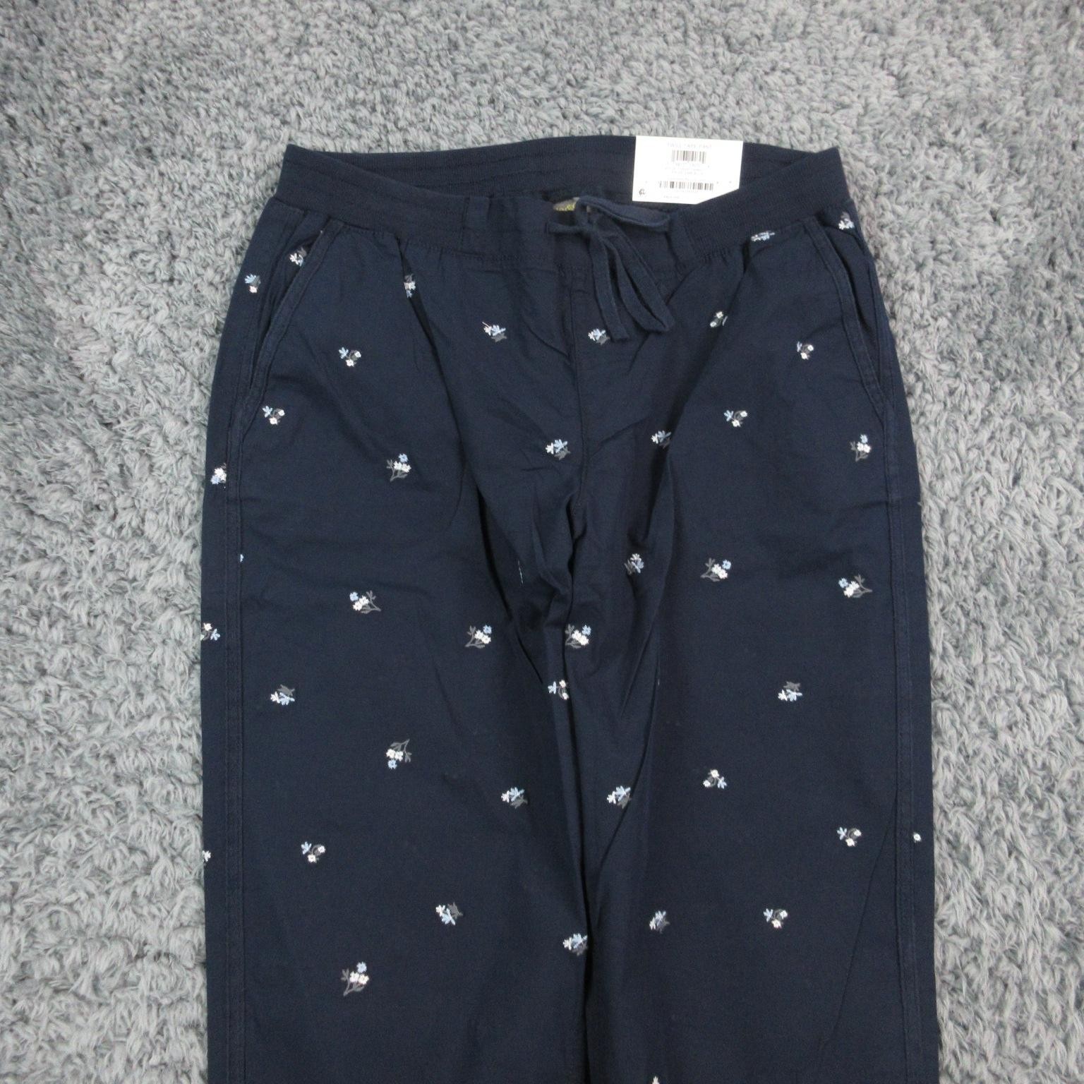 Style & Co Twill Tape Pant Womens Large Blue Cropped Straight Floral 33x25* NWT