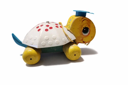Vintage Fisher Price #496 Tiny Tim Turtle Pull Toy – Wooden Classic – 1957