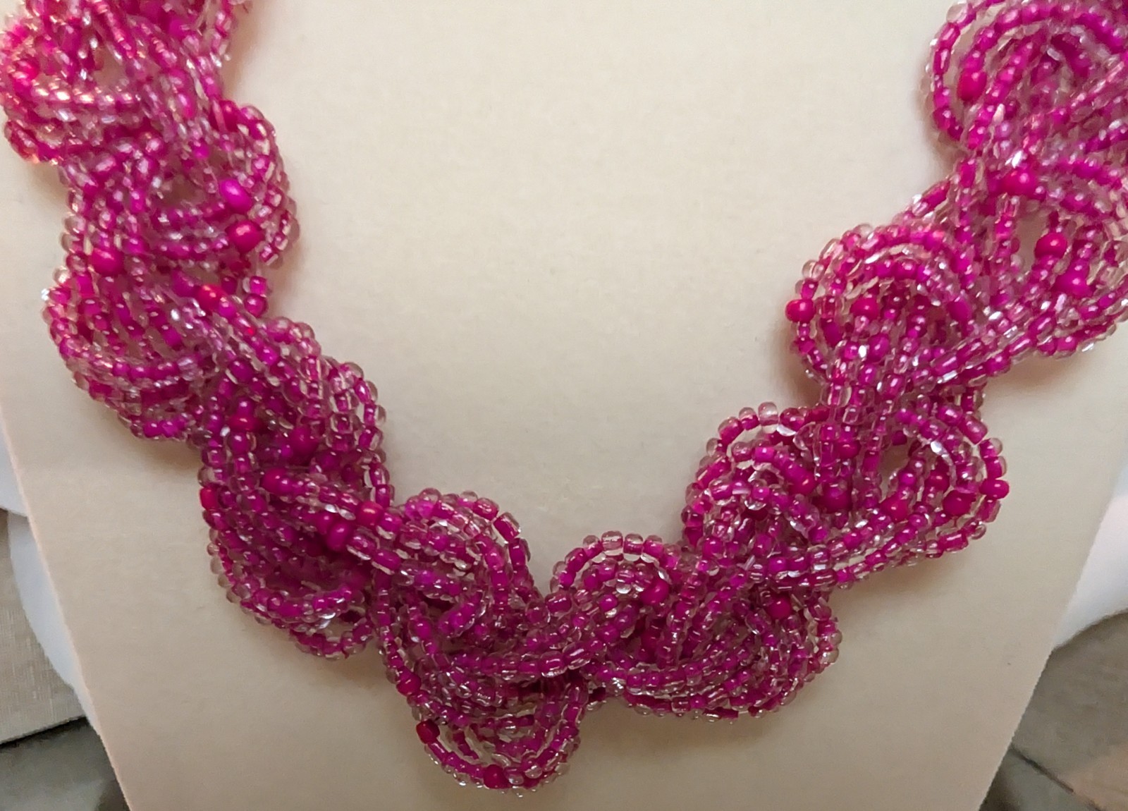 Pink Beaded Statement Necklace Loop Design Glass … - image 2