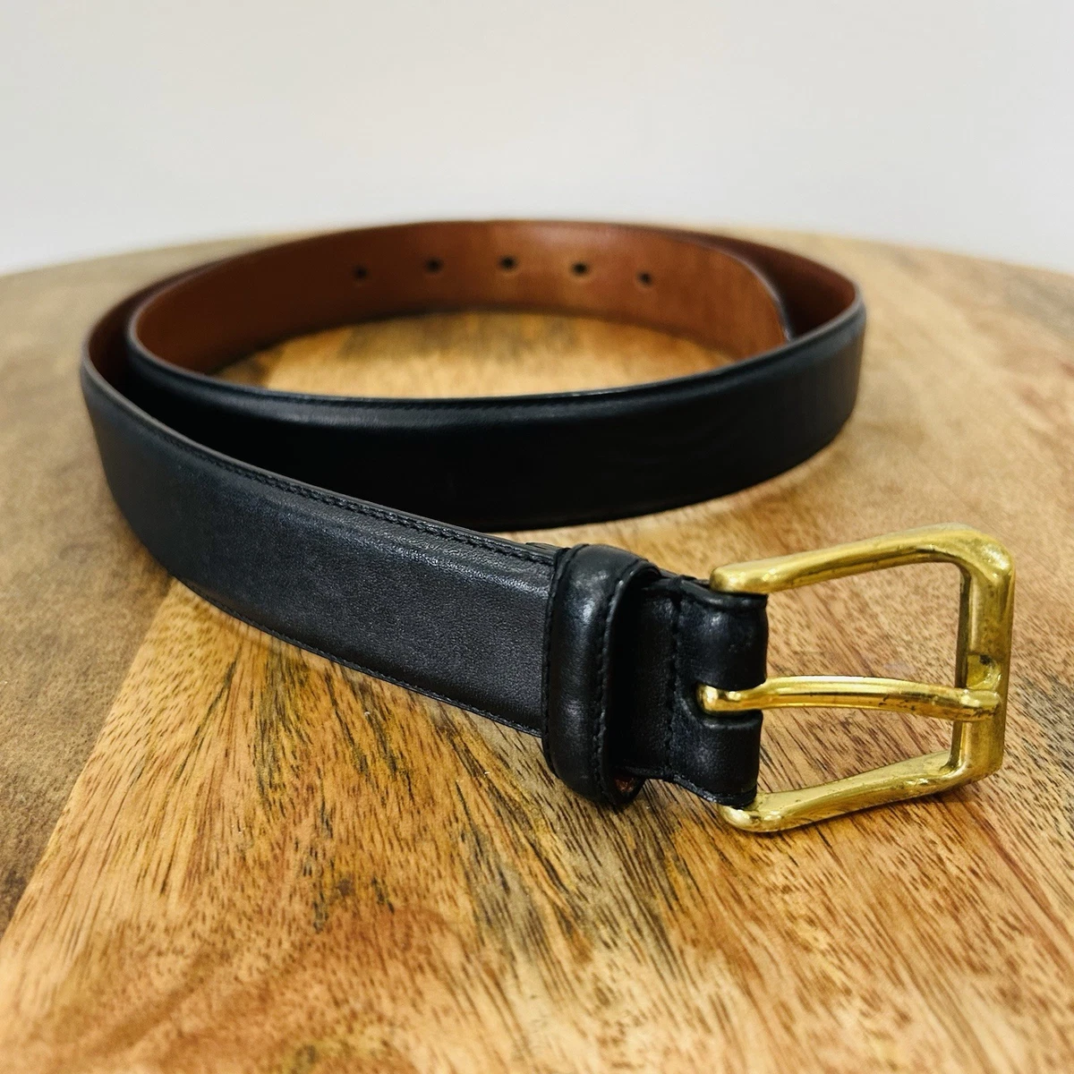 VTG COACH Black/Brown Tanned Cowhide Leather Belt #6600 Brass Buckle Sz 36”/90cm Genuine Vintage COACH 5936 Black Polished Cowhide Leather  main image 3