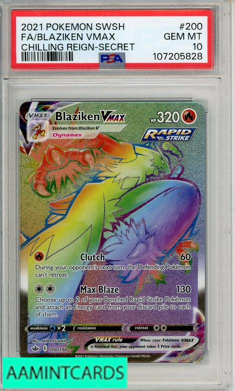 2021 POKEMON SWORD SHIELD CHILLING REIGN FA BLAZIKEN VMAX #200 SECRET PSA 10