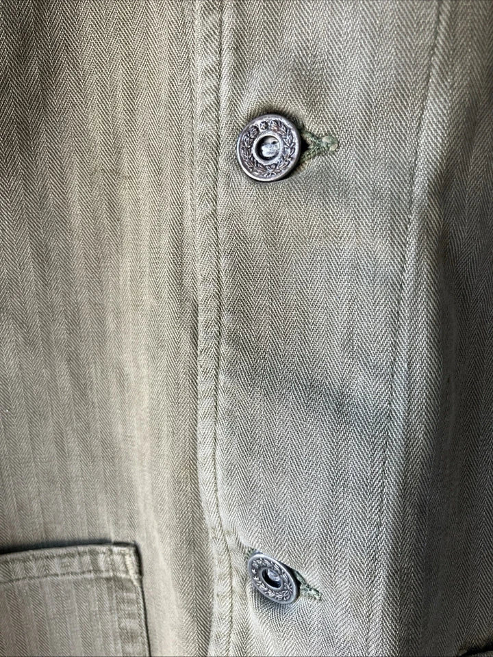 Vintage 40s HBT Chore Coat Jacket WWII P41 P47 Medium 22x27 Army USMC Modified - Image 3 of 4