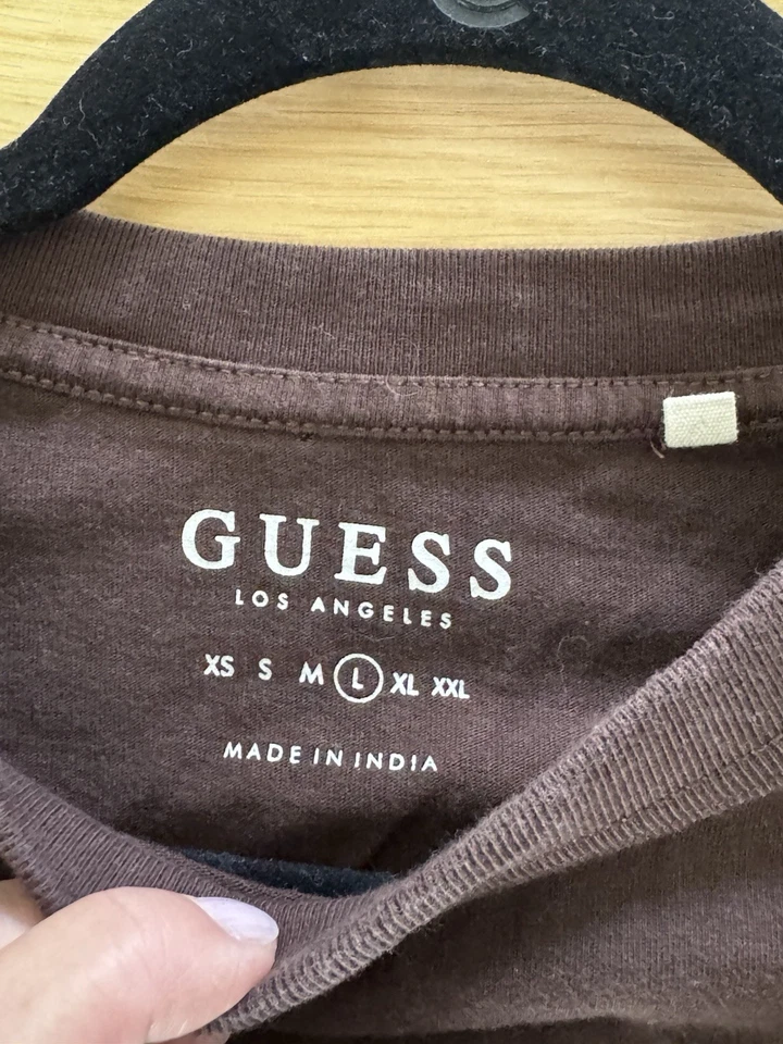 Vintage Guess Est 1981 1990’s Logo Men's Size L T Shirt Long Sleeve Brown - Image 3 of 3