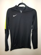 Nike Women Dri-Fit Black Neon Yellow Stripe 1/4 Zip Athletic Pullover Size M