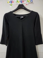 Ibex Dress Womens S Black Midi Vneck Pullover 100% Merino Wool 3/4 Sleeve Solid