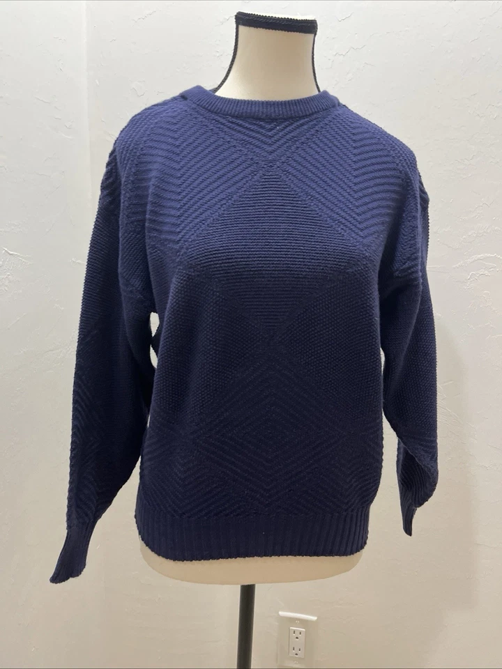 Benetton Women Blue  Knit sweater Italy Size M Top Long Sleeve Cotton - Image 2 of 4