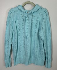 St. John  s Bay Light Blue Knitted Long Sleeve Hooded Spring Sweater XL EUC.