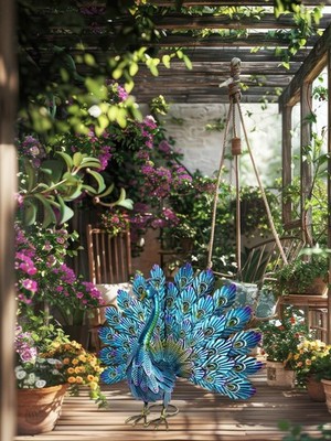 22''Large Metal Peacock Yard Vibrant Colors Lawn Garden Decor Outdoor Patio Porch