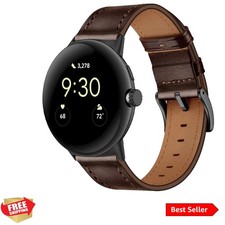 Luxurious Brown/Black Leather Band for Google Pixel Watch 4/3/45mm - Men's Strap
