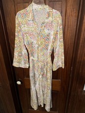 White & Multicolor Floral Button-Front Shirt Maxi Dress Collared Belted Size XL