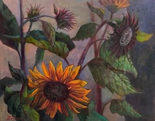  Original Oil Floral  Sunflowers Dark Moody Realism Impressionism Modern 
