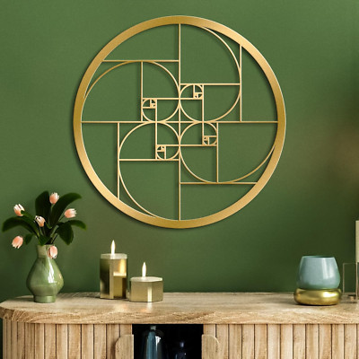 Fibonacci Spiral Metal Wall Art, Math Art Fibonacci Spiral Gold Wall Decor, Meta