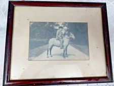 Antyk Vintage Oprawione zdjęcie zdjęcie Jeździec Koń Jeździec Szkliwiony